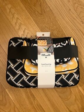 Diane Von Furstenberg Black, White & Yellow Travel Pouch Set